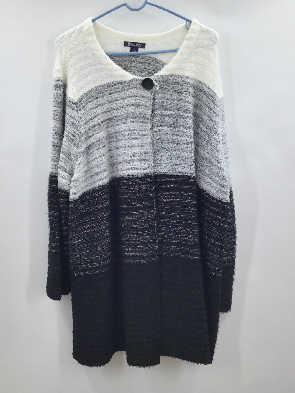 Women's 3X 30/32 Eyelash Sweater Ombre Marled Black & White Cardigan Duster SOFT